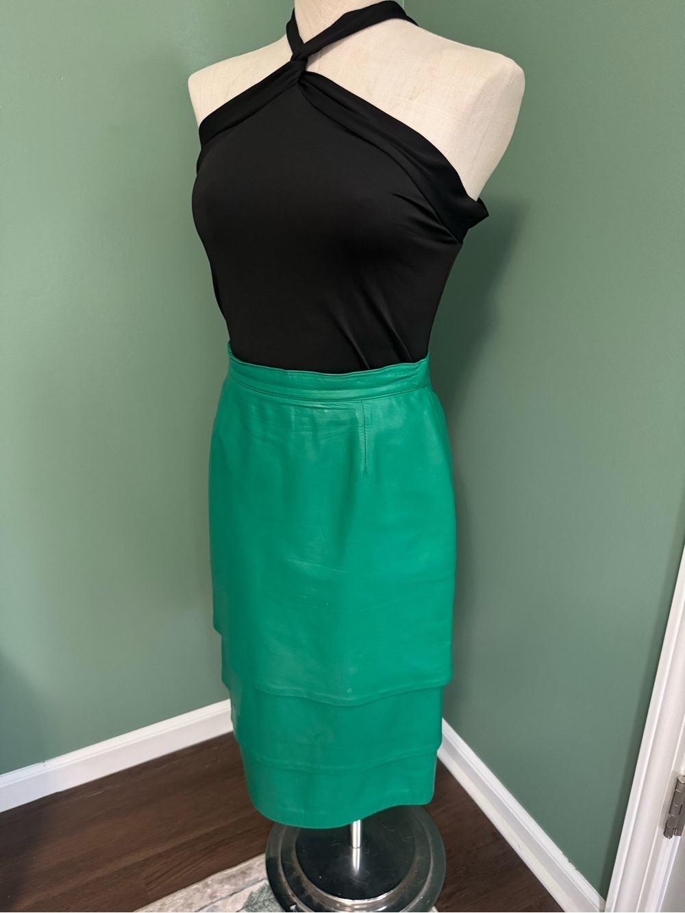 Vintage Green Leather Bagatelle Pencil Skirt
